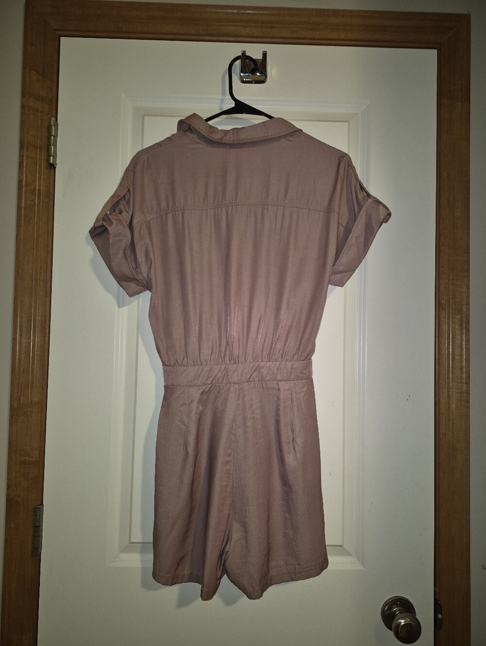 Bluivy Light Mauve Button-Front Short Romper with Tie Waist - Picture 2 of 2